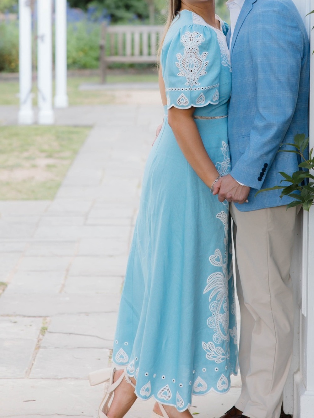 FARM Rio Light Blue Embroidery Short Sleeve Midi Dress - Picture 3 of 5